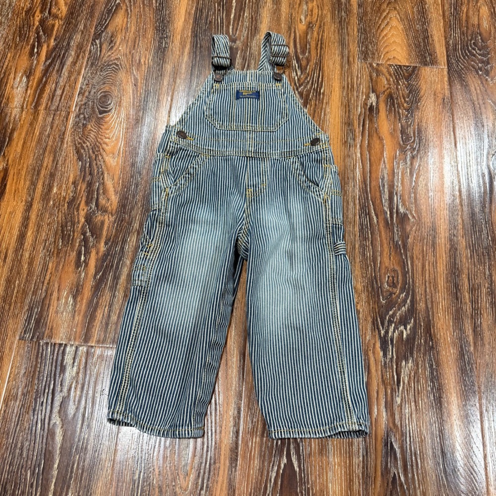 OshKosh 24M Hickory Stripe Overalls Toddler Blue White Denim Carpenter Bibs Boys